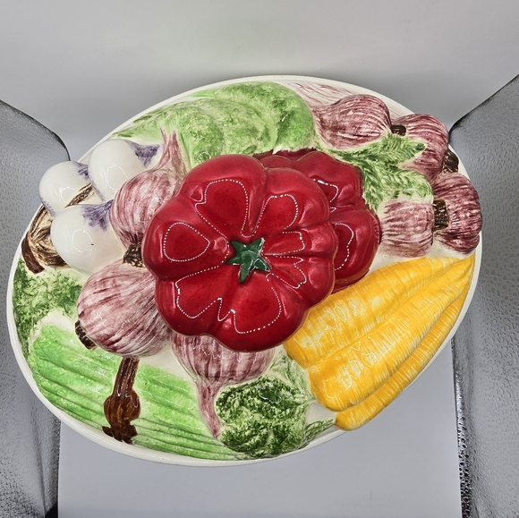 Vintage Hand Painted Vegetable Pot Ceramic Cookie Jar Serving Dish Marked As Is - Picture 8 of 16